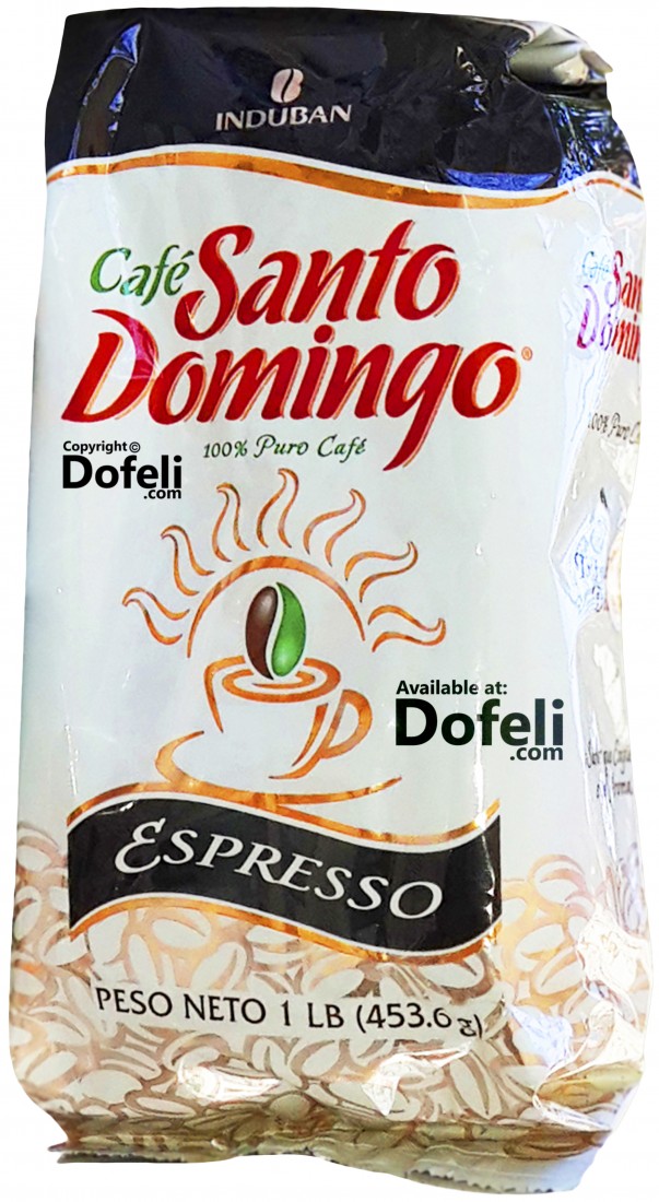 Santo Domingo Dominican espresso coffee with an extra fine grind. A dark, intense roast from the Dominican Republic.